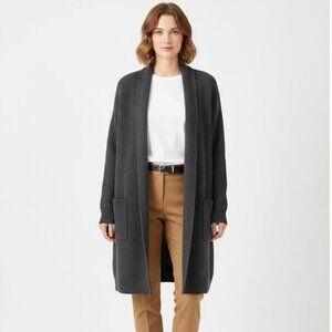 Eileen Fisher Gray Wool Long Sleeve Open Front Duster Cardigan Sweater